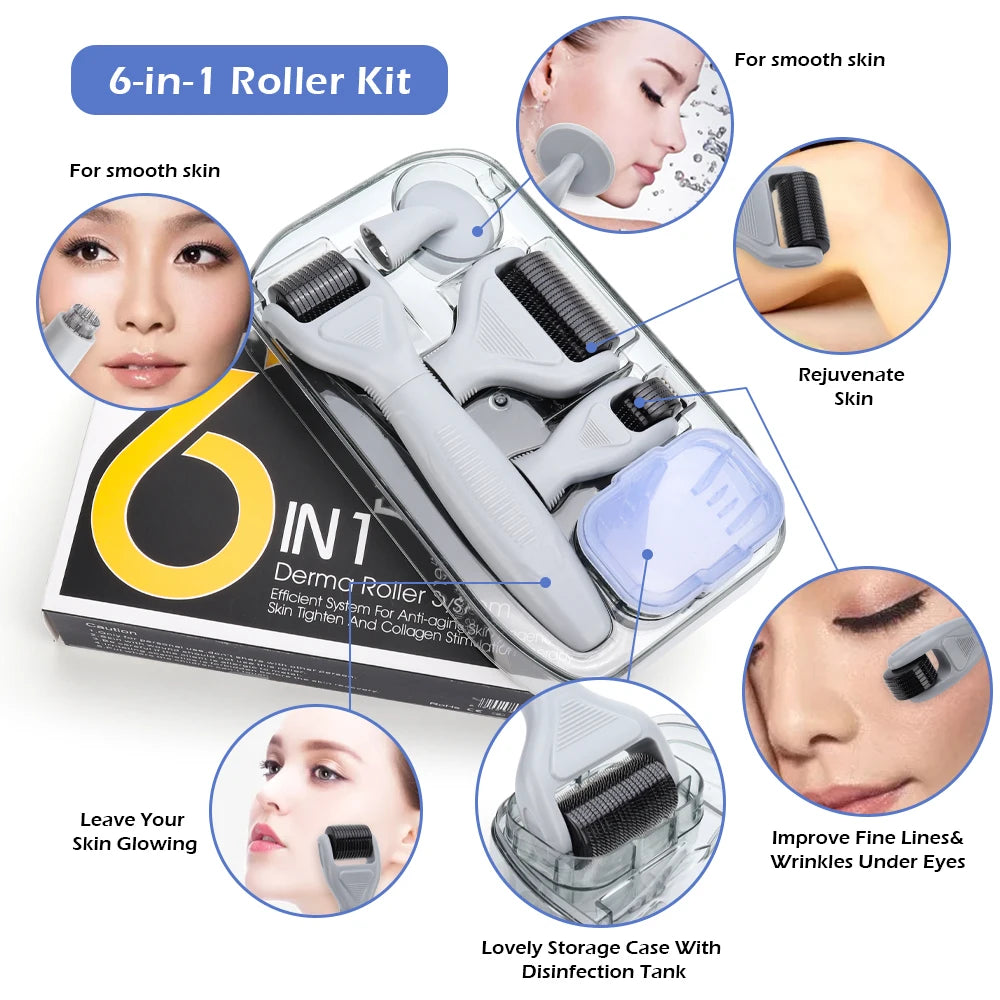 4/5/6 Microneedle Derma Roller Kit for Face Eye Body